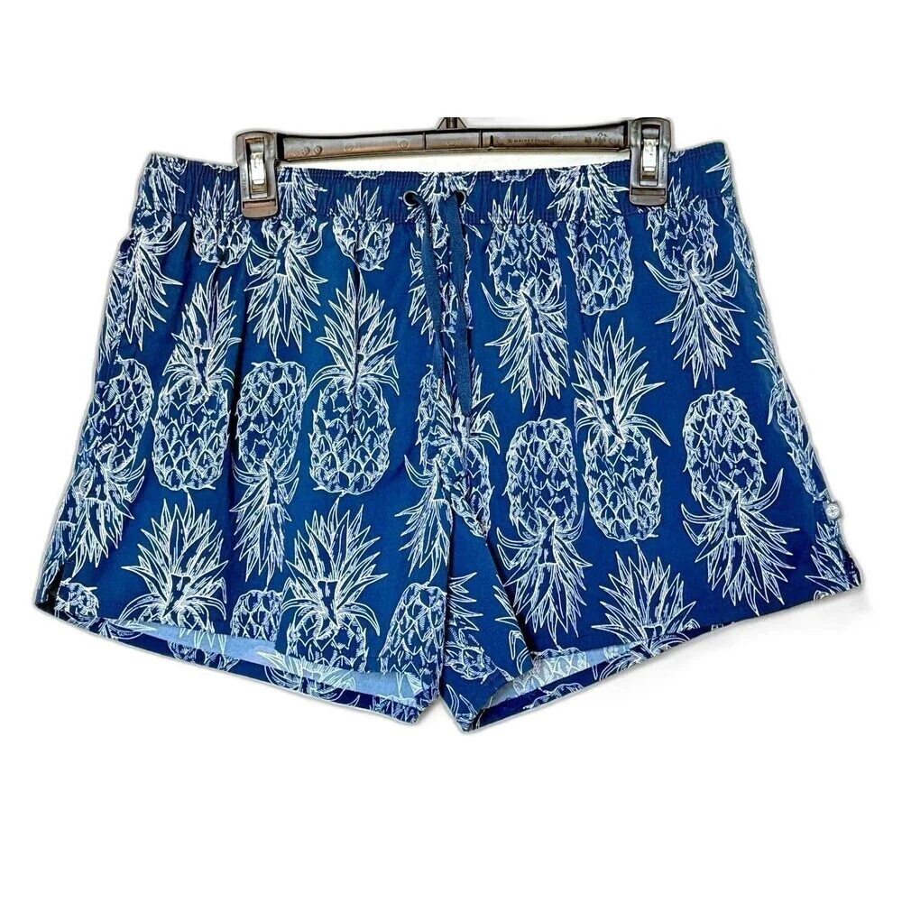 Lauren James Pineapple Swim Trunks Mens Large Blue Tropical Beach Shorts